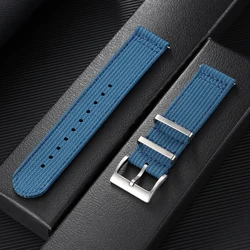 Premium Quick Release Canvas Nylon Watch Strap - Durable Replacement Band - 22mm (Blue)