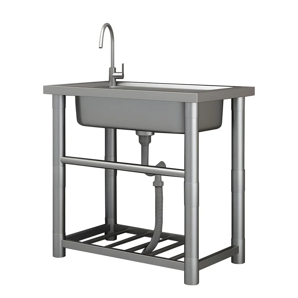 Floor-standing Double Bowl Dish Washing Sink Thickened Stainless Steel Kitchen Sink With Bracket Multifunctional Washing Basin Z