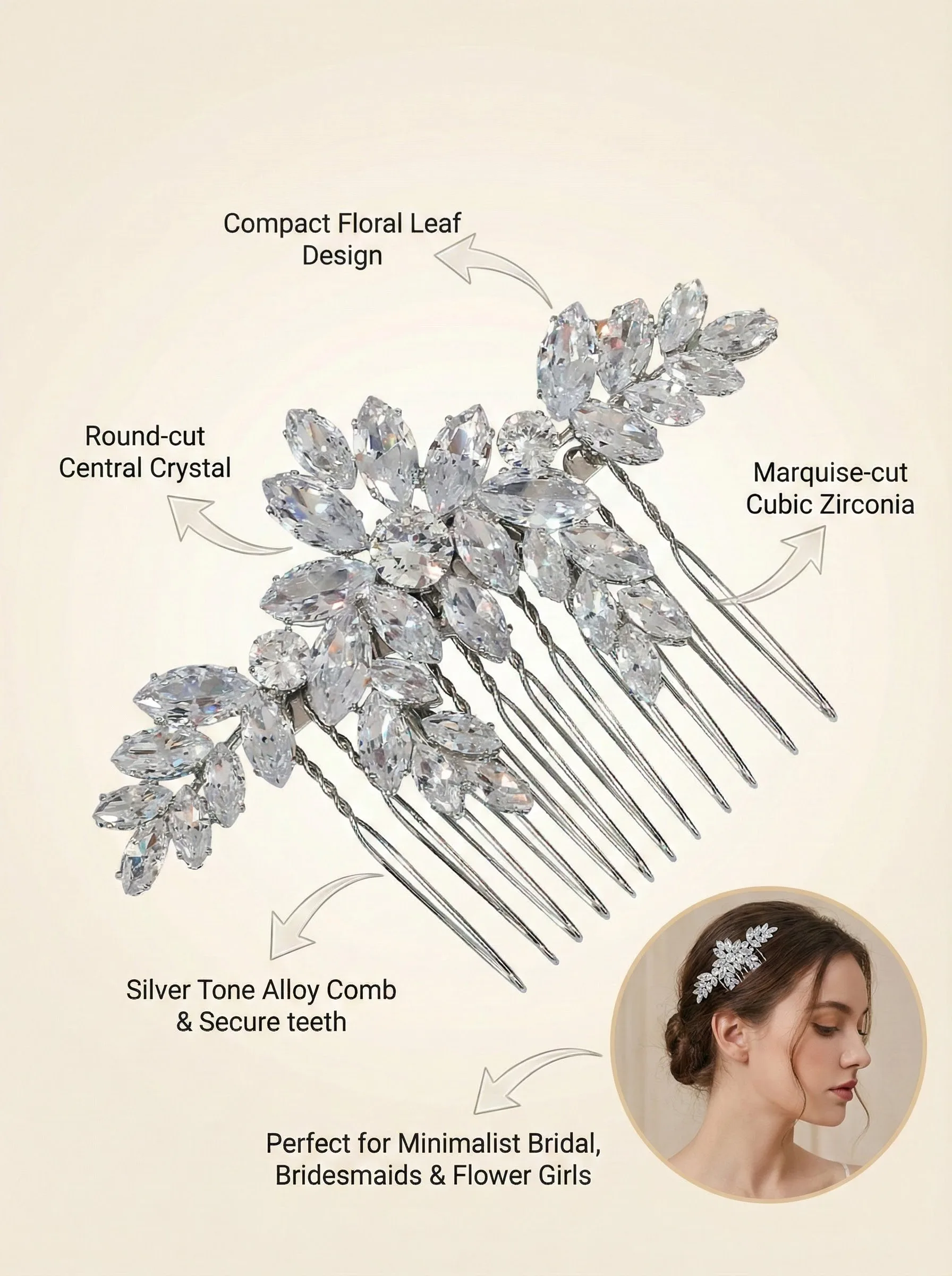 Splitter Zirkon Kristall Braut Haarkamm Exquisite Blumen Haarspange für Mädchen Hochzeit Haarschmuck Kopfbedeckung als Geschenk – Detail 4
