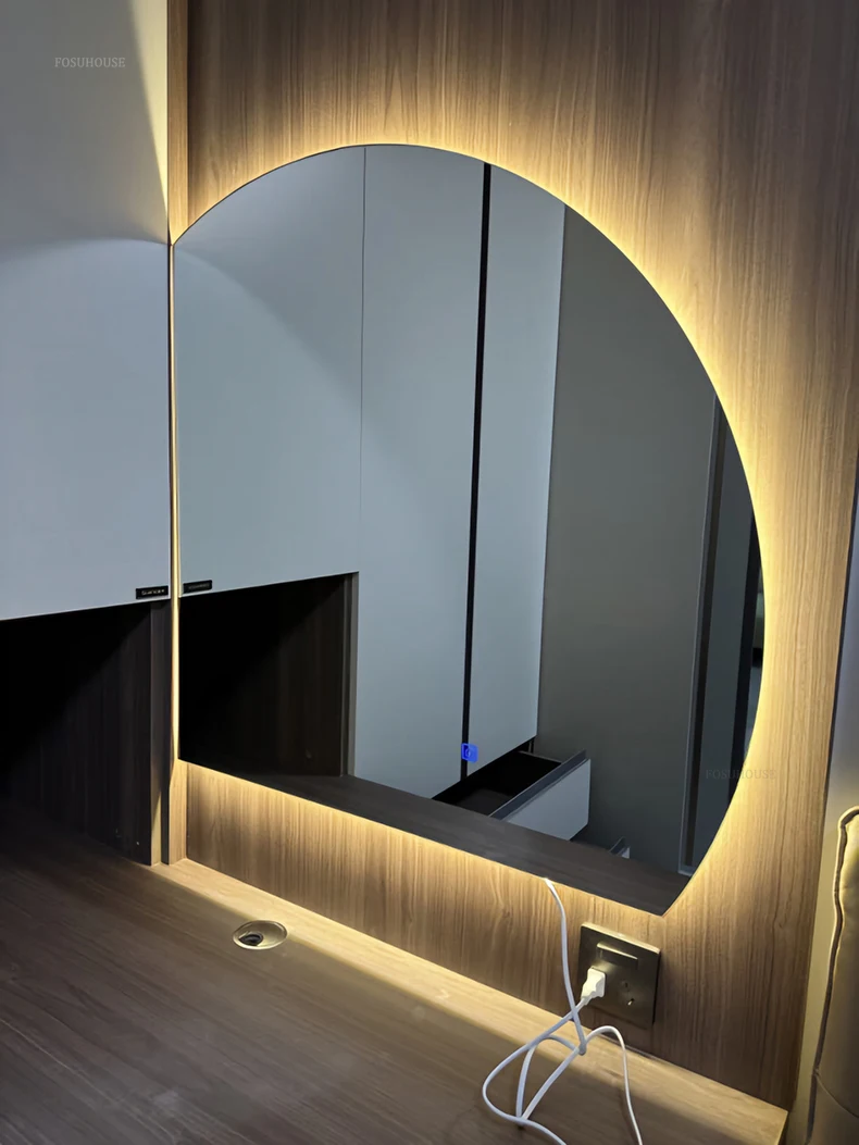 Description Picture 4 of itemModern Semicircular Mirror for Bathroom Large Size Touch Screen LED Light Bath Mirrors Simple Creative Glass Mirrors for Hotel