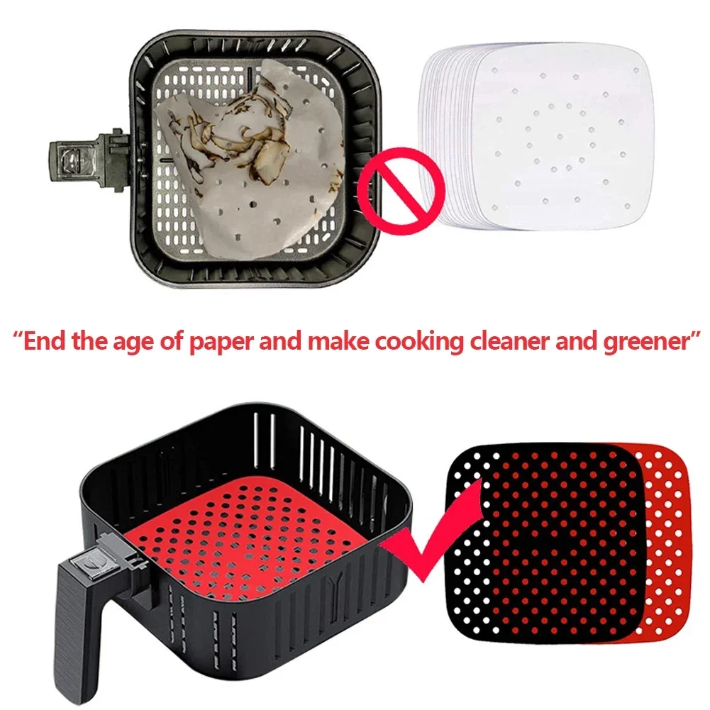 Air Fryer Lined Silicone Pad 8/8.5/9 Inch Square Round Heat-Resistant Non-slip Reusable Pot Mat Kitchen Accessories Gadgets