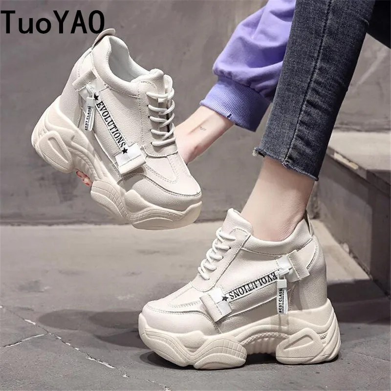 Women's Shoes Platform Sneakers New Women Leather Chunky Dad