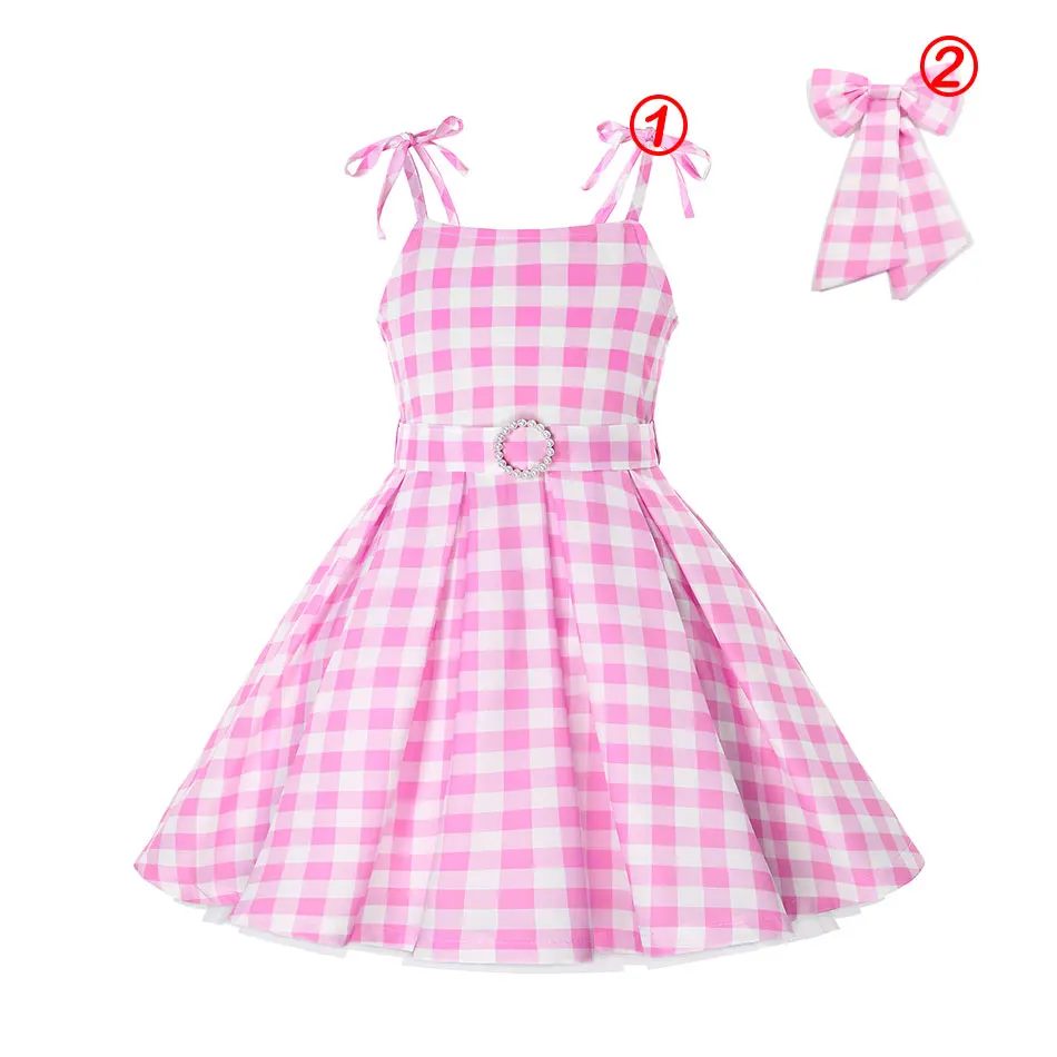 thumbnail image 1 of Disfraz de Barbi de Halloween para niñas, conjunto de ropa Punk de calle Rosa sin mangas con lazo para fiesta, vestido Vintage a cuadros, nuevas películas, 1 of 5
