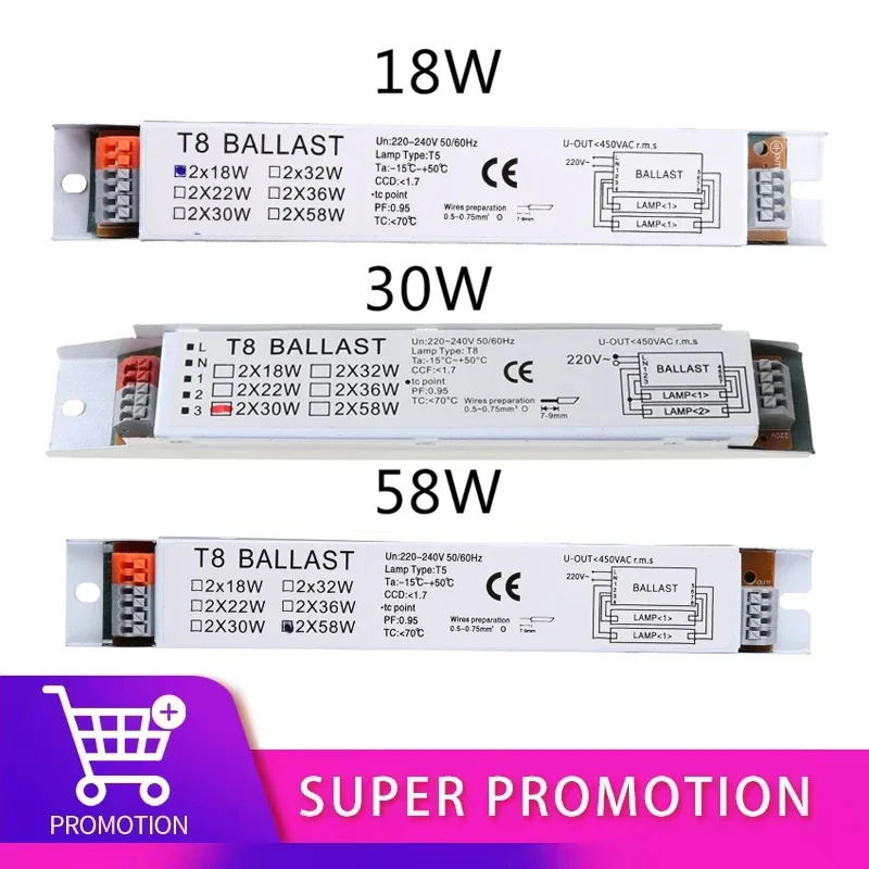 220-240V AC 2x18W/2x30W/2x58W/2x36W/1x36W Wide Voltage T8 Electronic Ballast Fluorescent Lamp Ballasts electronic ballast