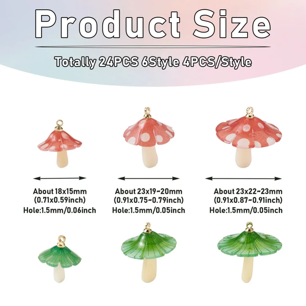 50Pcs Plastic Pendants Colorful Mushroom Charms With Acrylic & Golden Plated Brass Loops For Women Earring Diy Jewelry Making