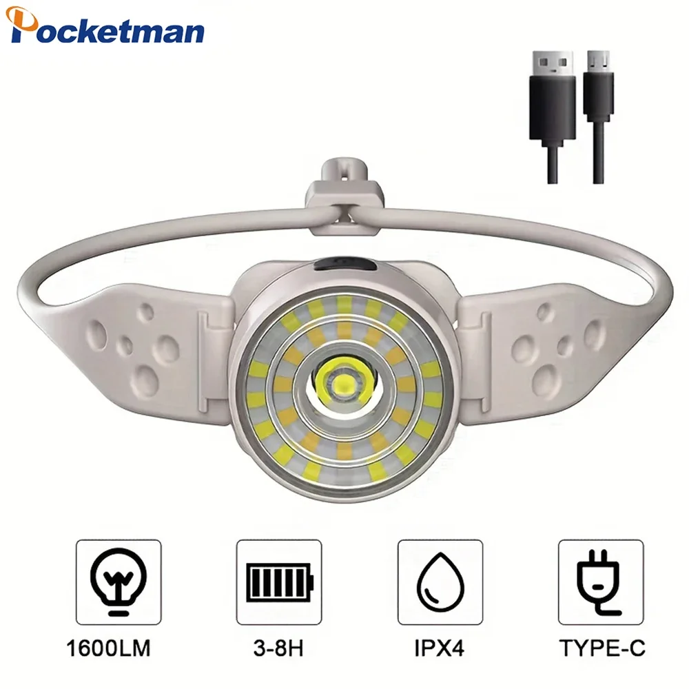 슈퍼 브라이트 COB + LED 헤드램프, 멀티 광원, 충전식 헤드라이트, 방수 헤드 램프, 캠핑, 하이킹, 낚시용
