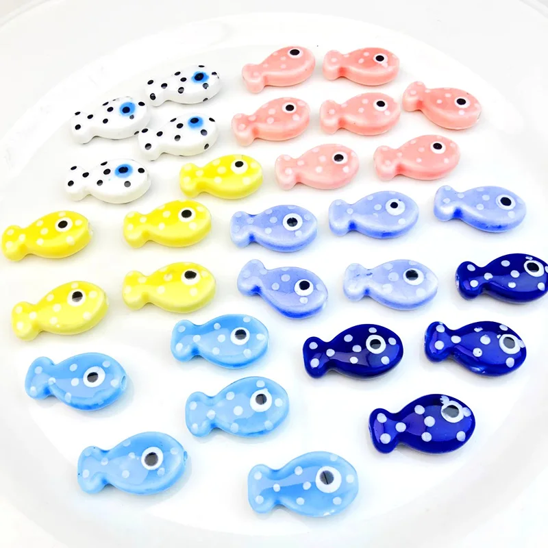 Set of 10 Fish-Shaped Ceramic Spacer Beads for Jewelry Making and DIY Accessories