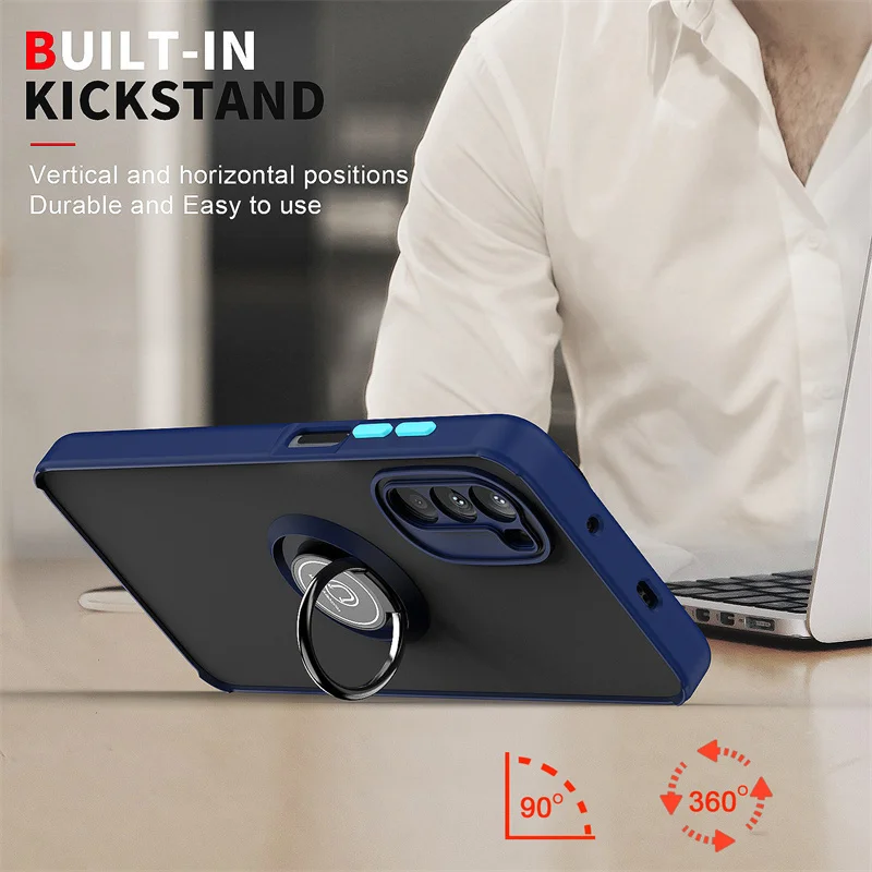 Matte Armor Magnetic Ring Stand Shockproof Phone Case with Hard PC Back Cover
