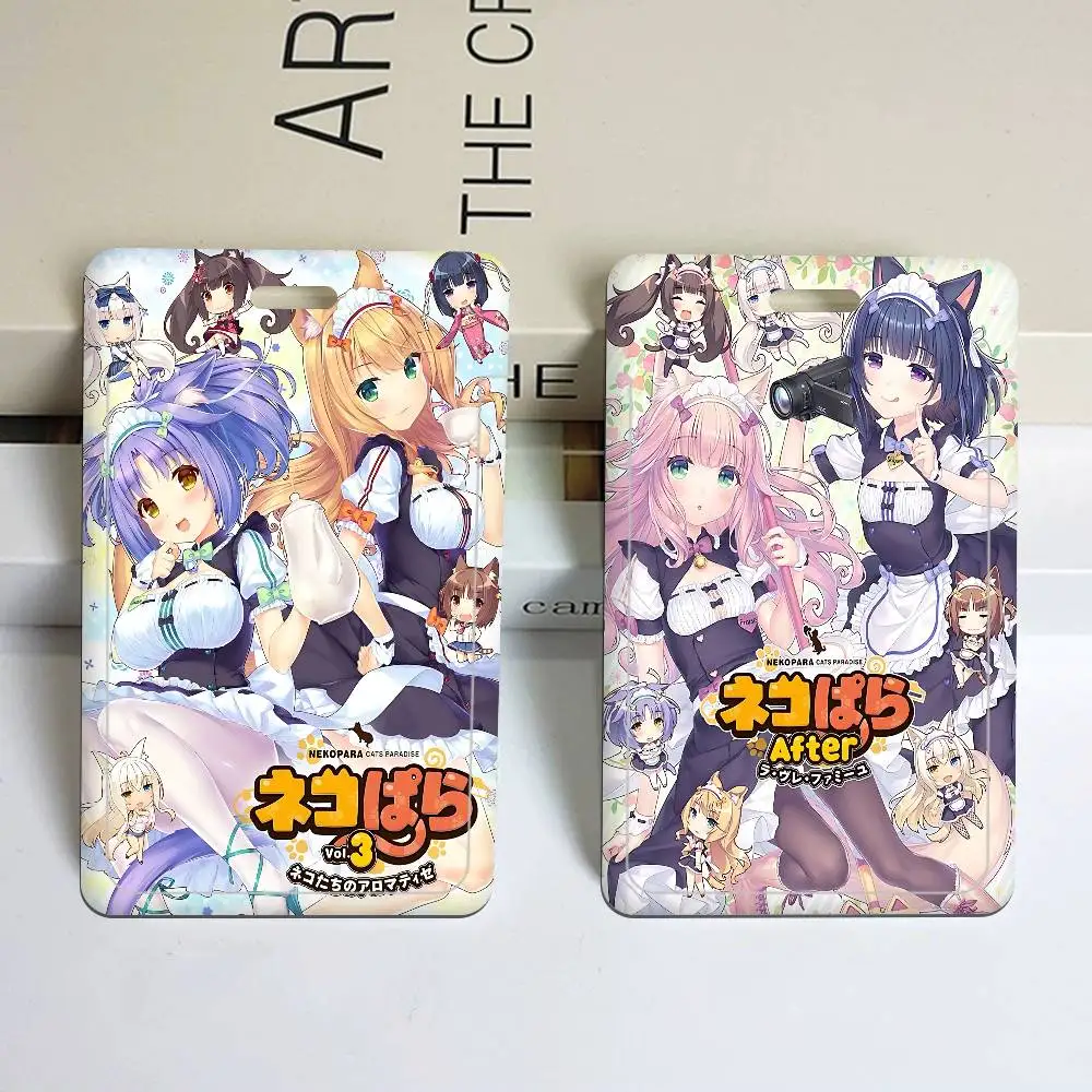 귀여운 애니메이션 N-Nekopara ID 카드 홀더 끈걸이 소녀 도어 카드 케이스 걸이줄 여성 배지 홀더 넥 스트랩 명함