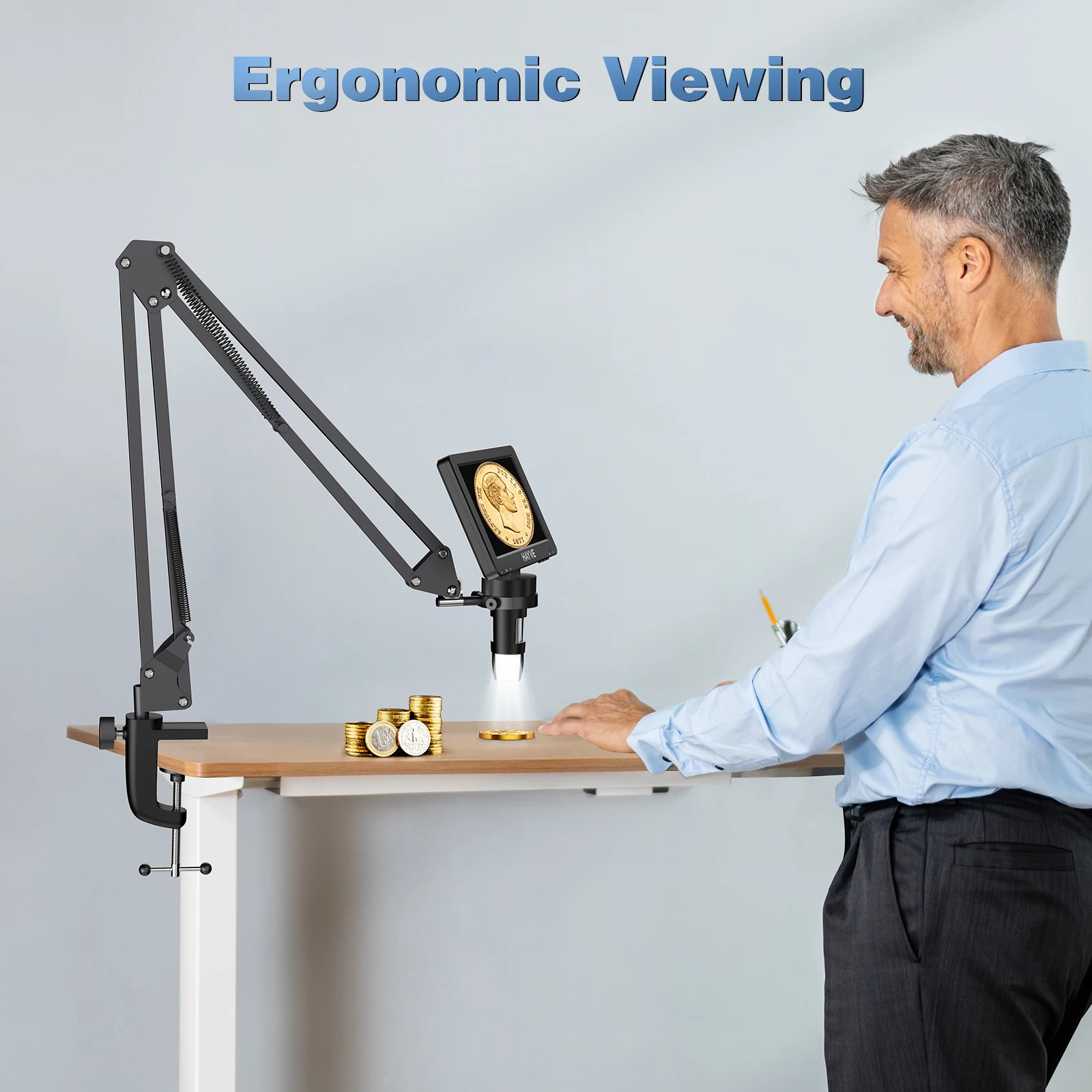 Description Picture 3 of itemRIEVBCAU Microscope Arm Stand Adjustable Metal Bracket with Clamp Compatible with DM4 DM9 MS1 MS3& Most 4.3'',7'' Microscopes