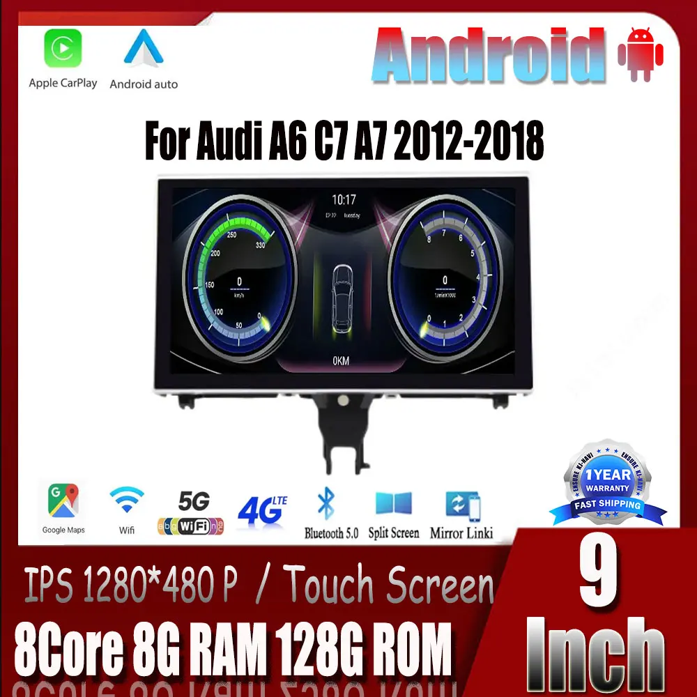 

9 Inch For Audi A6 C7 A7 2012-2018 Auto Monitors Car Multimedia Stereo Radio Player Carplay 4G LTE GPS Navigation Touch Screen