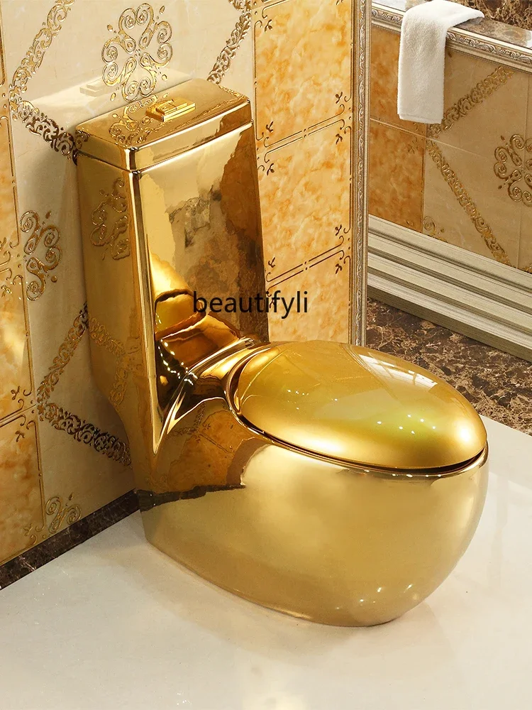 

New Golden Toilet Home Creative Water-Saving Deodorant Super Swirling-Style European Style Toilet Color Toilet
