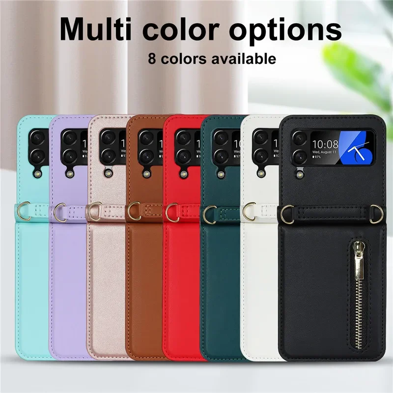 For Funda Samsung Galaxy Z Flip 6 5 4 3 Case Luxury Card Slot Phone Holder Zipper Wallet Crossbody Cover Folding Case Coque_voghion.com