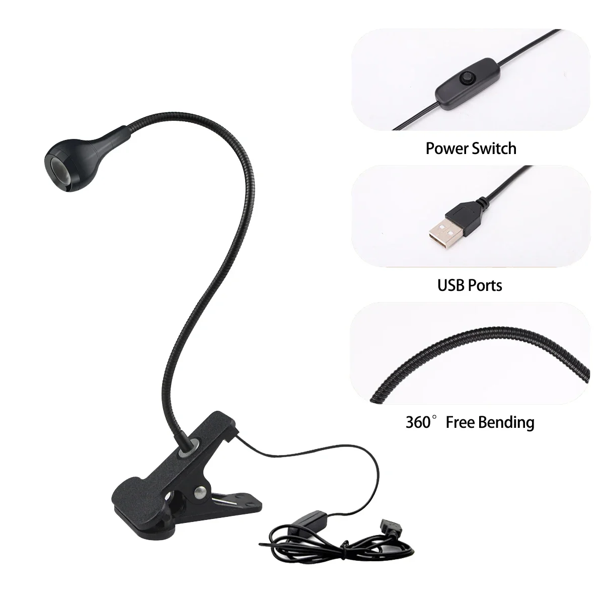 USB-Powered LED Bedside Lamp with Flexible Gooseneck and Eye-Friendly Illumination