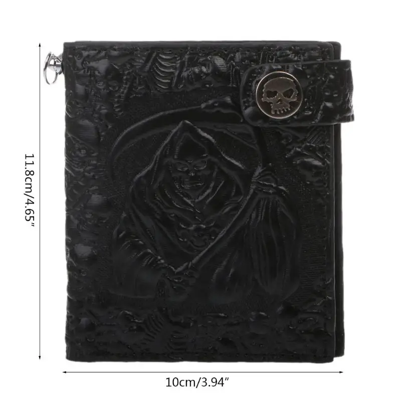 Vintage Skull Leather Wallet With Anti Theft Chain Men Bifold  Credit Card Ho E74B