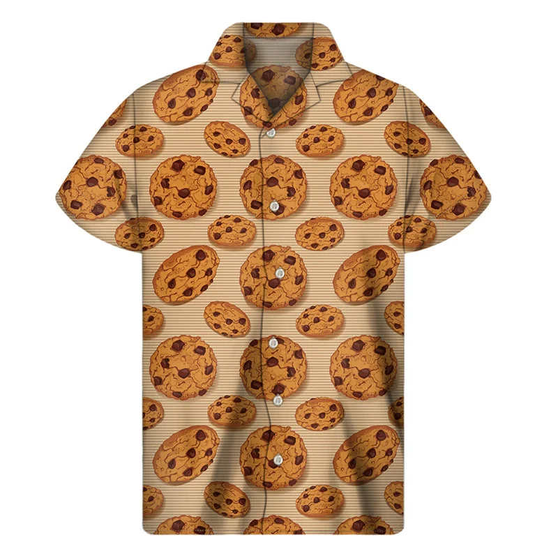 Chocolate Donuts Cookies 3D Print Shirt For Men Summer Hawaiian Shirts Tops Street Lapel Aloha Blouse Button Short Sleeves 2