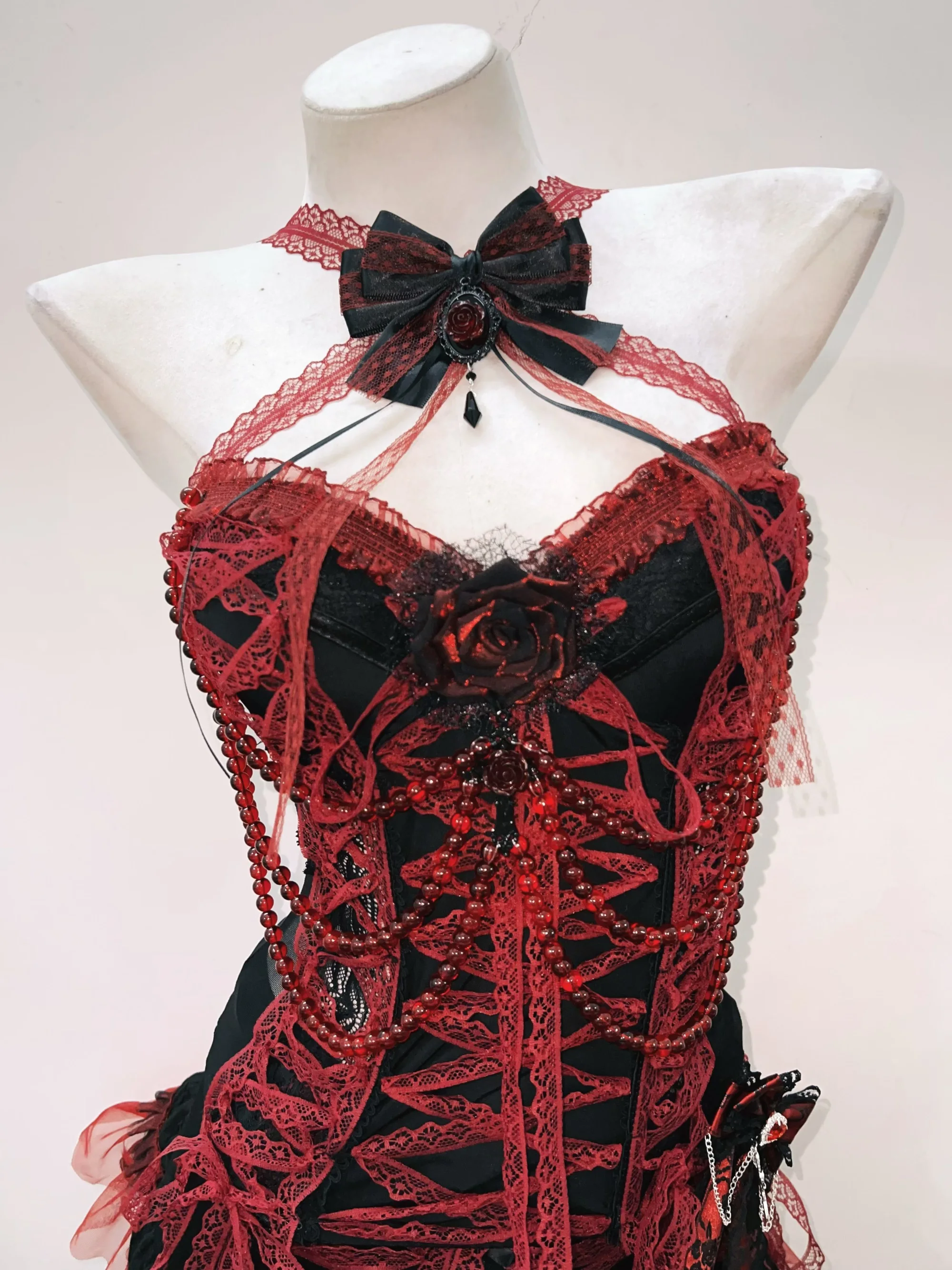 Red Lace Beaded Top and Skirt 2