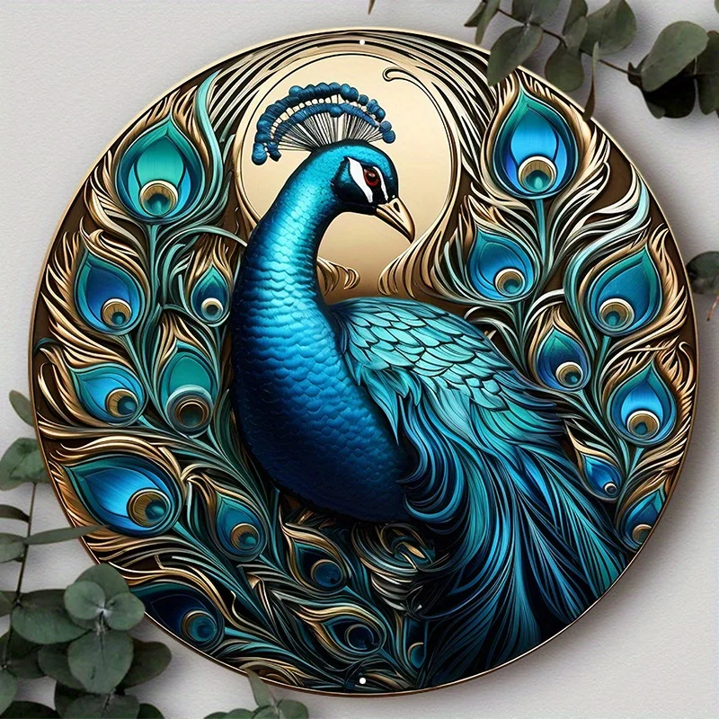 

1pc 8x8inch Aluminum Metal Sign Peacock Welcome Sign In Blue And White, For Various Scenarios home decoration accessories