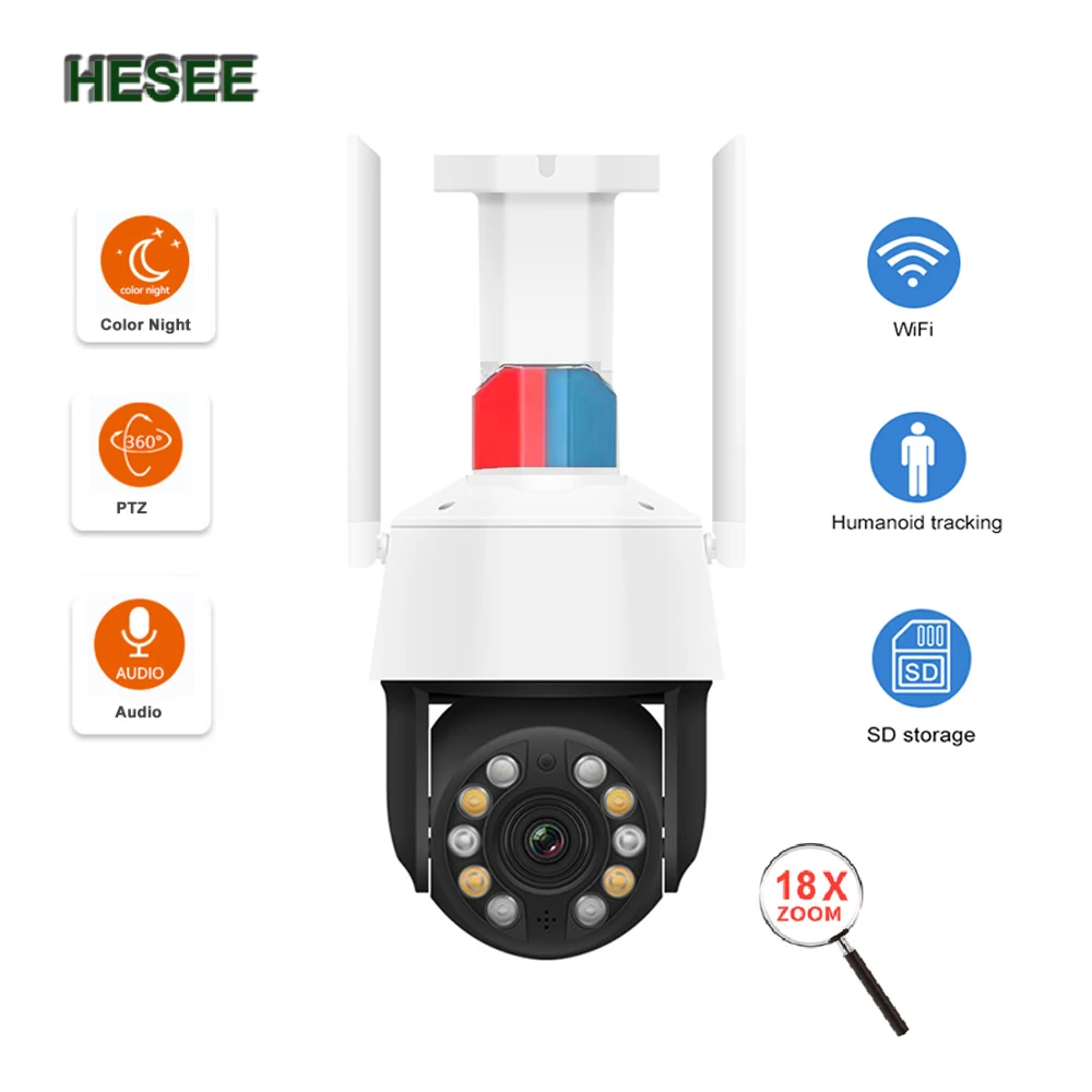 

Беспроводная Wi-Fi IP-камера HESEE, наружная скоростная купольная PTZ-камера, 18-кратный оптический зум, сетевые камеры, полноцветная, 1080P, 3MP, двусторонняя аудиосигнализация