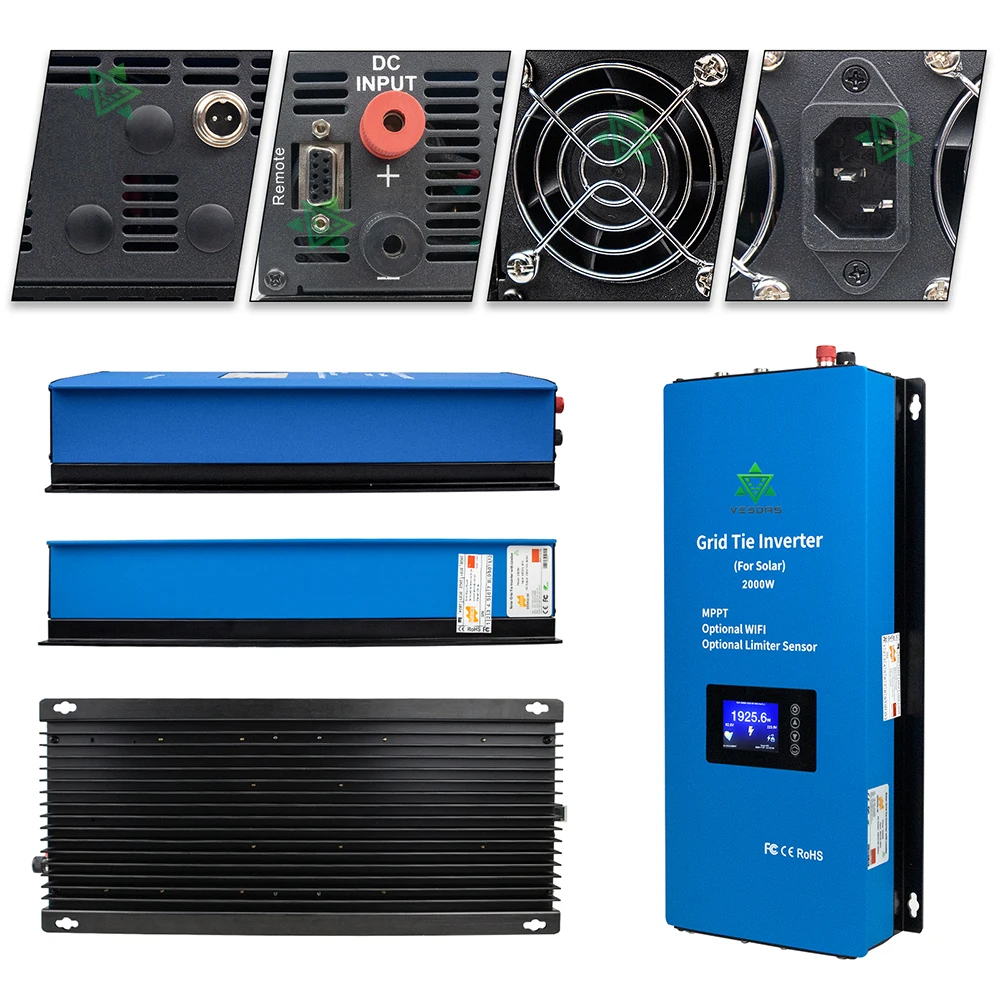 2000W 태양 광 인버터 3M 리미터 센서 45-90VDC MPPT 그리드 넥타이 Inversor 순수 사인파 230V 350W 400W 500W PV