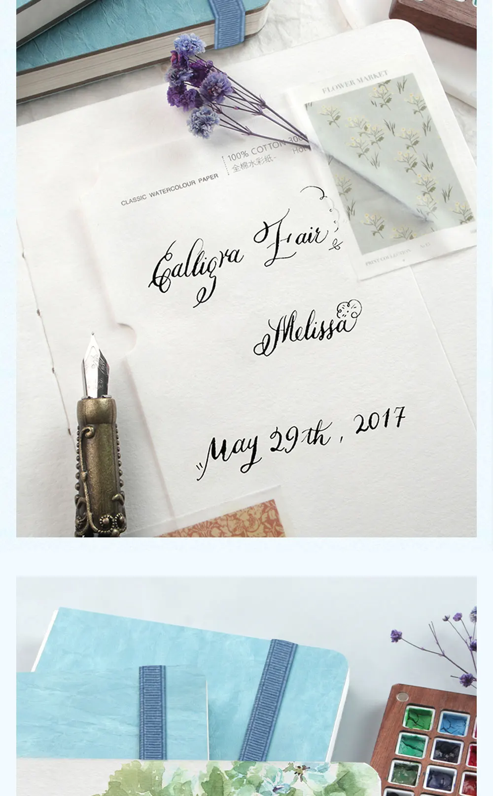 Watercolor splashes on the cold press paper