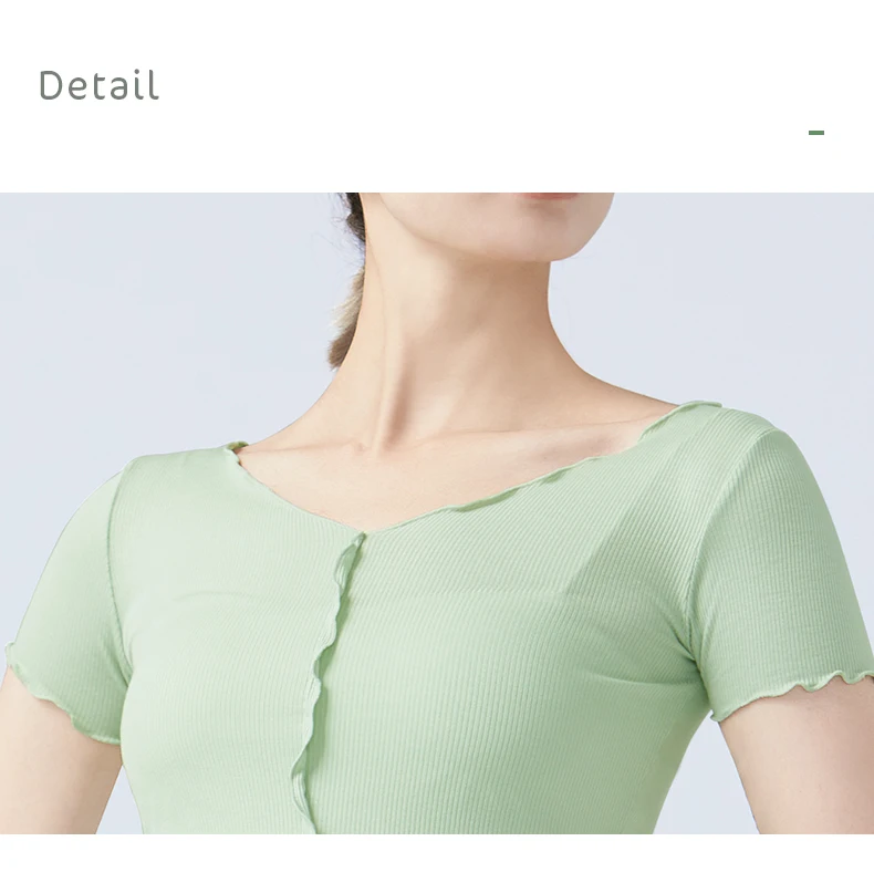 Frauen V-ausschnitt Tanz Tops Wellenförmige Spitze Ballett Tanz Crop Tops Erwachsene Mädchen Tanz Tops Closed-fit Kurzarm ballett Training Kostüme – Detail 13