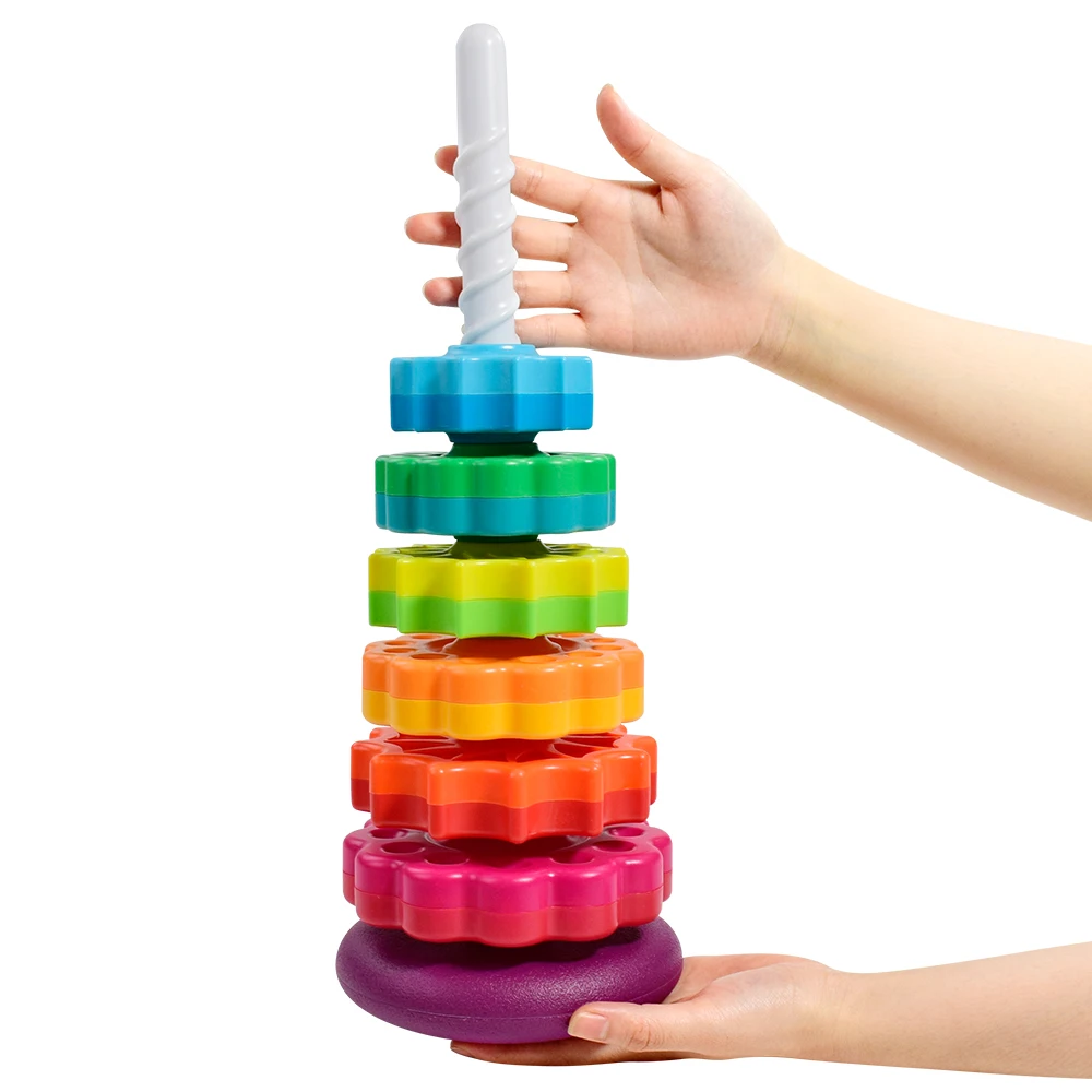 Baby Rotating Rainbow Tower Montessori Stacking Puzzle Toys Safety Early Educational Colored Children's Toys