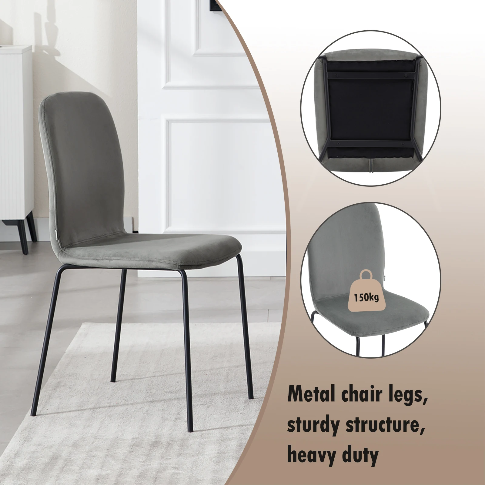 WOLTU 4 Stück/Set stapelbarer skandinavischer Küchenstuhl, Samt-Esszimmerstuhl, gepolsterter Sitz mit Metallbeinen und Rückenlehne für Restaurants – Detail 17