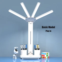 Multifunctional LED Folding Desk Lamp with Fan and Clock, USB Rechargeable, 3-Color Lighting (Ordinary - Plug-in)