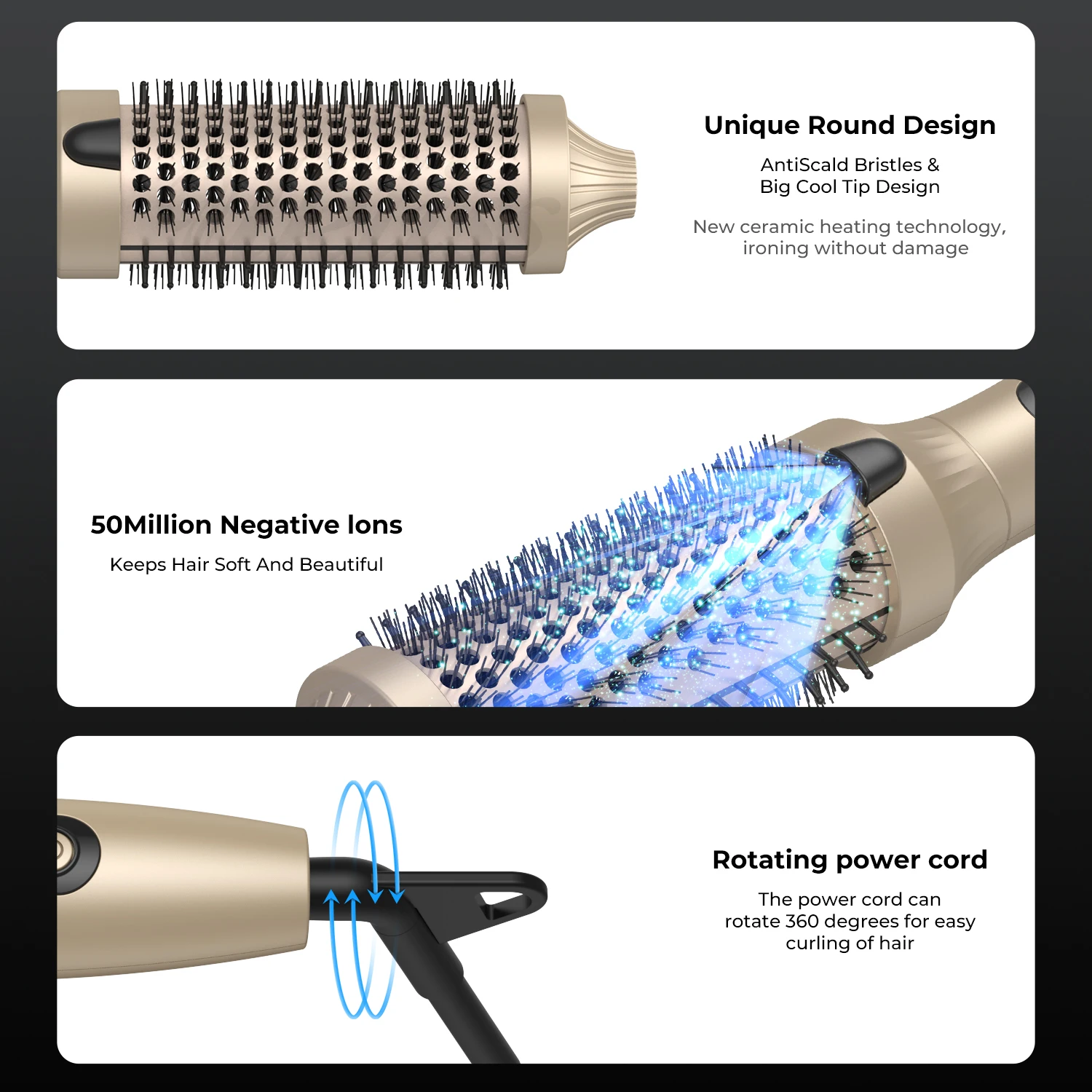 3 In 1 Ionic Hair Curler Straightener Professional Curling Iron Heated Hair Styling Brush Anti-Scald Thermal Brush Curl Wand 5