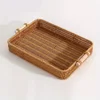 Stackable Woven Rattan Storage Basket - Organizer with Wooden Handle for Home Kitchen Bathroom Bedroom Hotel  Shelf  Storage Box 3
