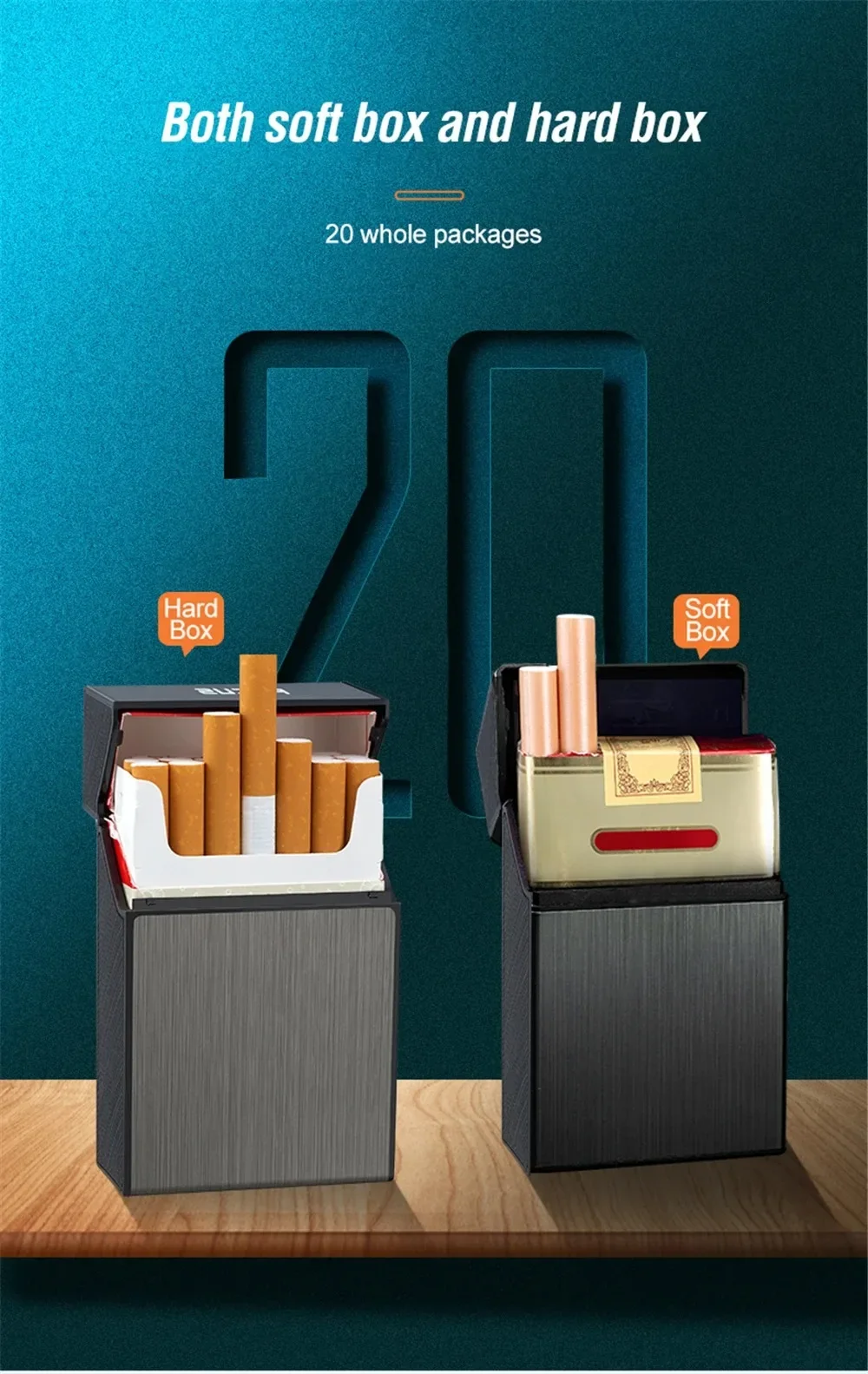 Cigarette Case Portable Metal 20pcs Capacity Tobacco Holder Cigarettes Pack Cover Storage Box Men Gadget