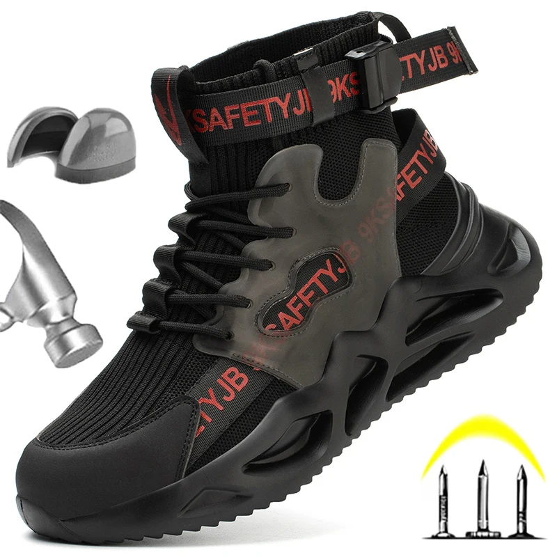 holfredterse genuine leather new men high top work martin boots safety steel toe welder protective shoes indestructible 1688 606 Women Men Boots Indestructible Safety Shoes Steel Toe Shoes Puncture-proof Sneakers Male Footwear Shoes Work Shoes LBX7719