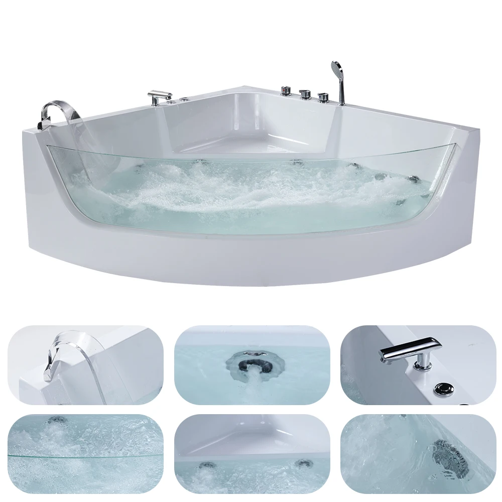 Factory High Quality Free Standing Whirlpools White Acrylic Triangle Massage Bathtub For Bathroom