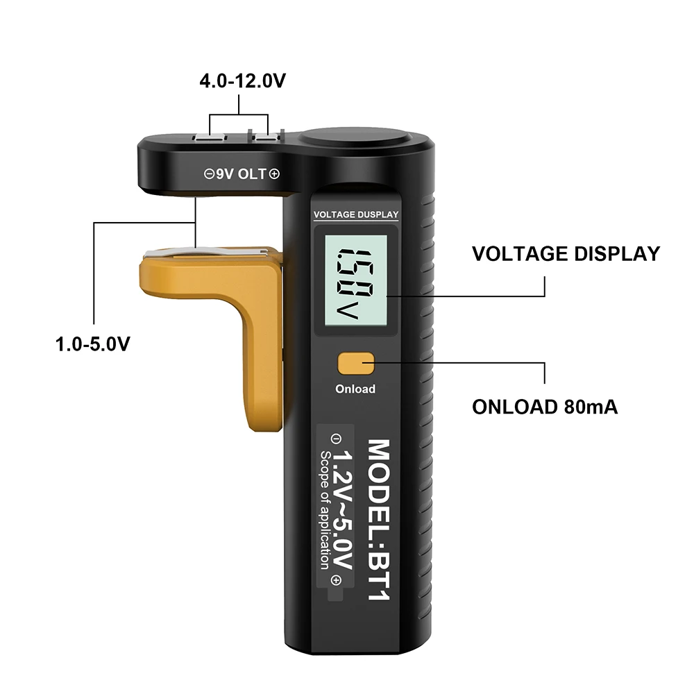 Battery Power Tester BT-1 Battery Tester Dry AAA/AA/C/D/N/9V/1.5V Button Cell Digital Voltage battery tester