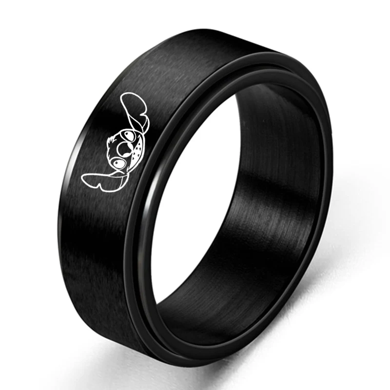 2022 New Arrival Stitch Cartoon Ring Accessories 8mm Cute Stitch Stainless Steel Finger Holder Lovers Rings Jewelry Llaveros 