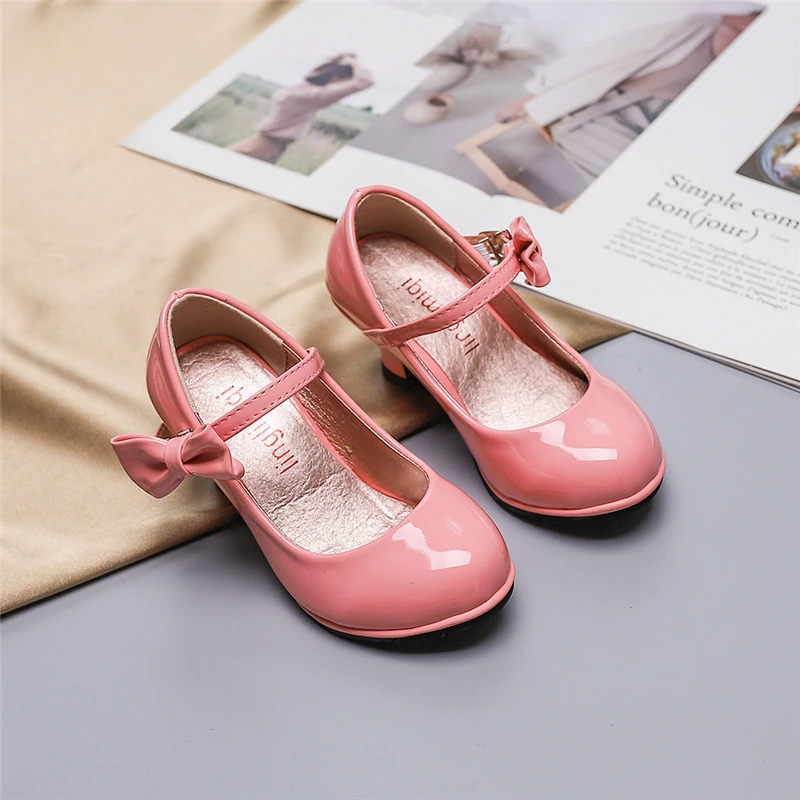 Girl's High Heel Leather Shoes for Spring Autumn School Performance Kids Fashion Causal Princess Dress
