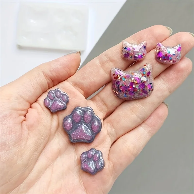 Small Cat Claw Crystal Epoxy Resin DIY Silicone Mold Cat Face Claw Soap Keychain Jewelry Pendant Mold