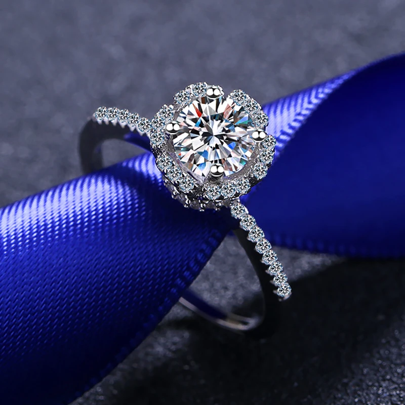 

New D-color 0.8CT carat wet rose ring cut diamond women's glittering luxury jewelry ring
