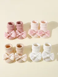 Infant Girls' Soft Cotton Bow Ankle Socks - Non - Slip Fashion for 0 - 24 Months (4 Pairs) (Su027 - 4Qfdlj)