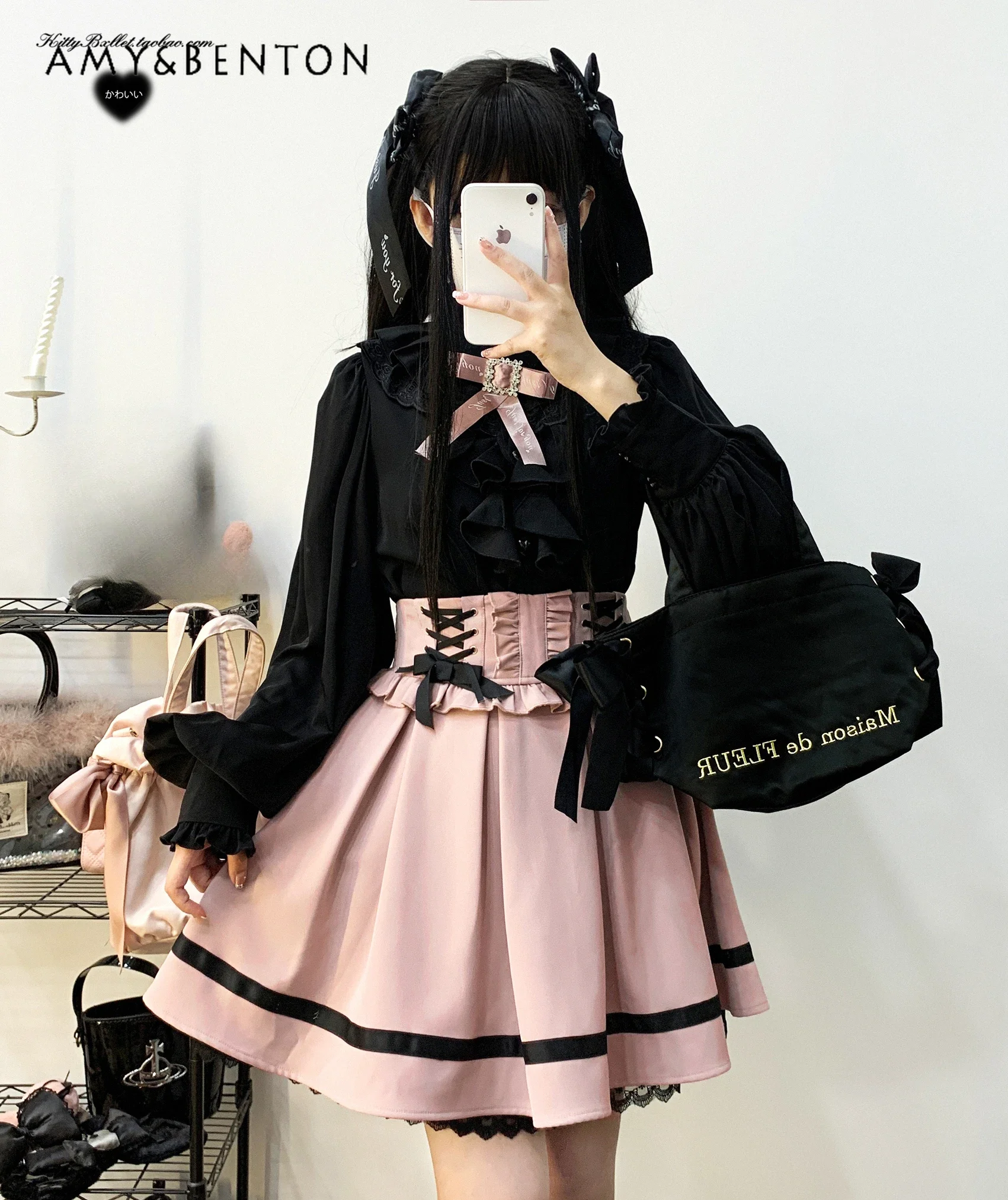 

Японская Милая юбка с бантом на шнуровке для девушек, осенняя Милая Кружевная мини-юбка с высокой талией, бальная юбка, черная юбка