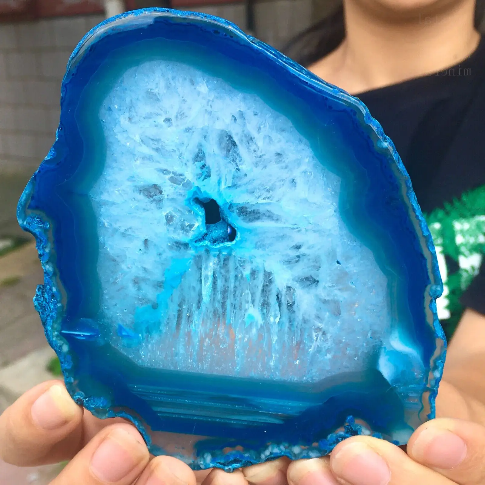 

Natural Blue Agate Slice Up Quartz Crystal Mineral Specimen Reiki Treatment Home Demagnetization Decorative Meditation Ge