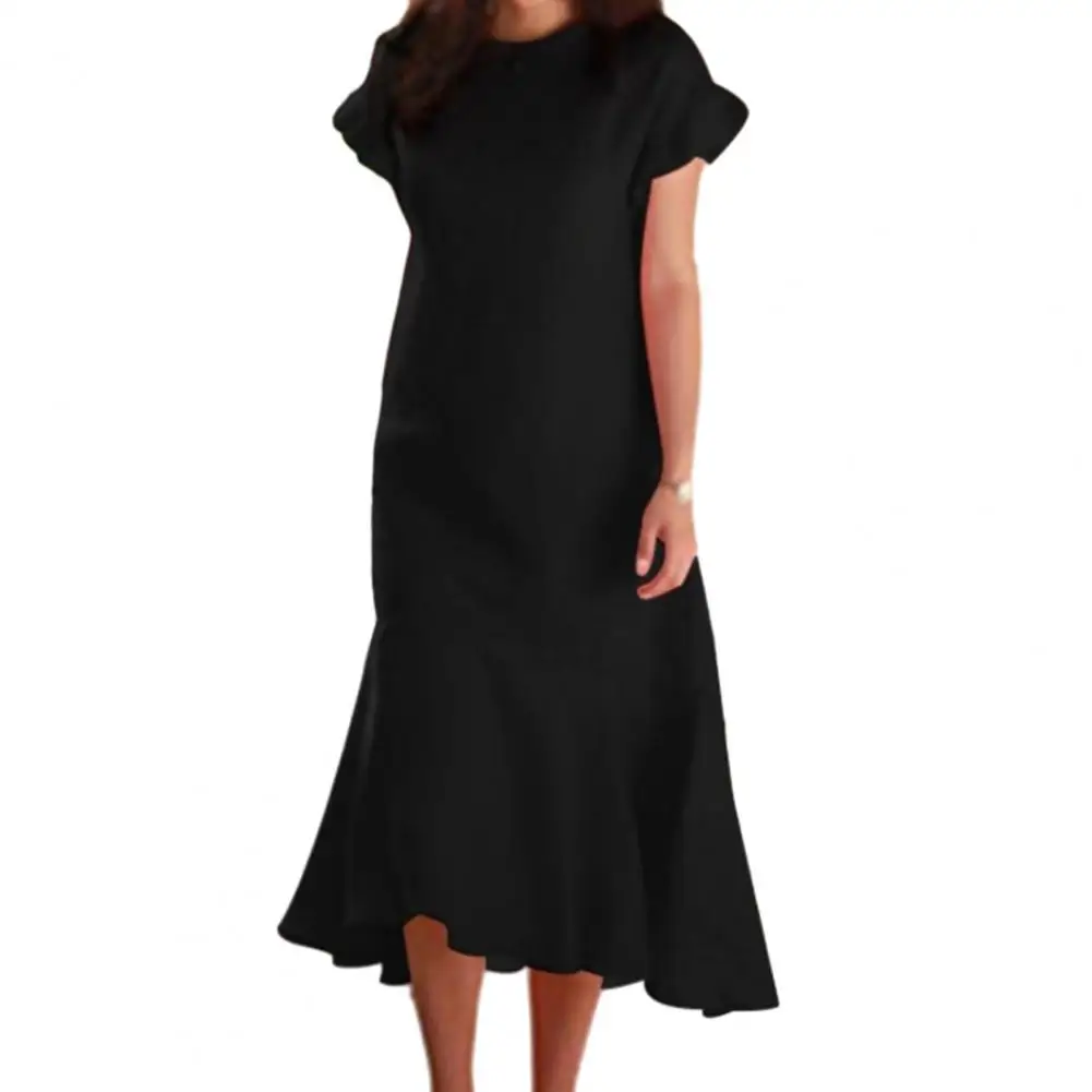 

Women Midi Dress Irregular Hem Dress for Women Chic Streetwear Women's Irregular Ruffle Trim Midi Dress Loose Fit Solid Color