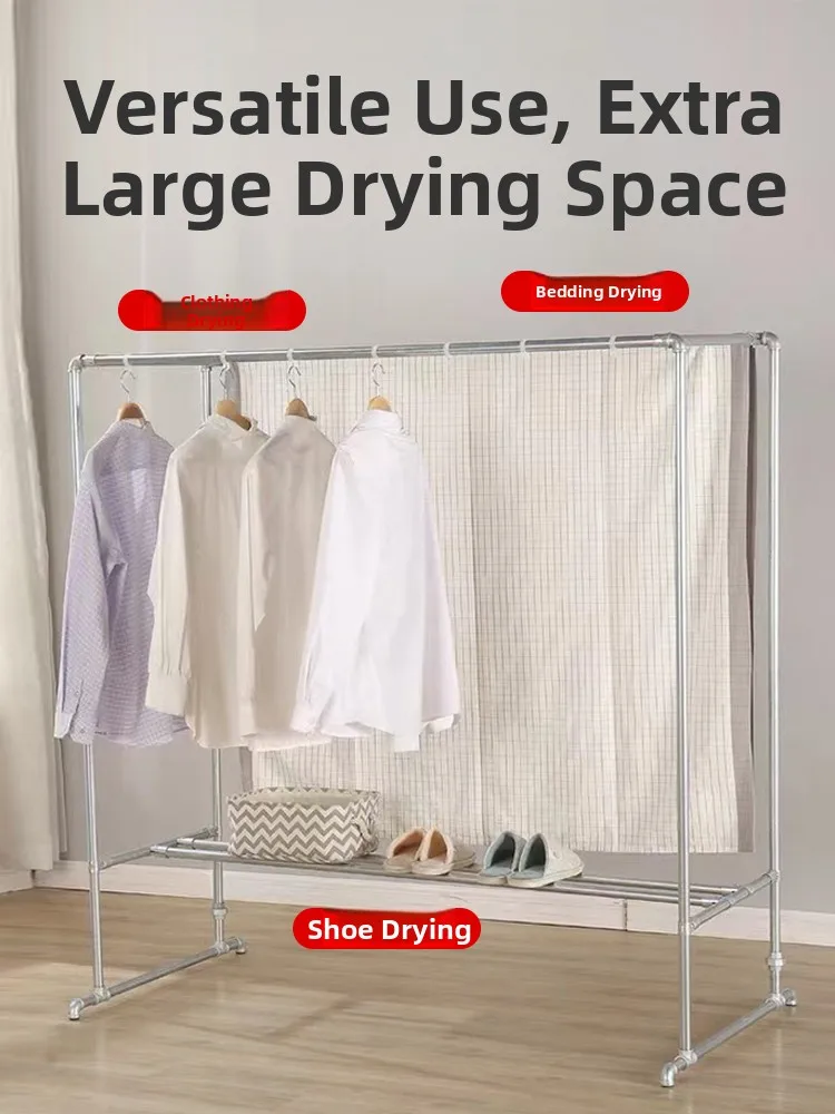 Outdoor Galvanized Steel Tube Double Rod Free Standing Clothes Drng Ra Balcony Stainl Steel Windproof Clothesline