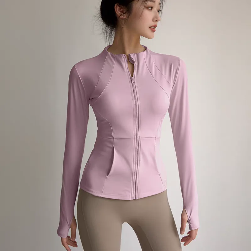 Women's Slim Fit Long Sleeve Sports Jacket Zip Fitness Yoga Coat
