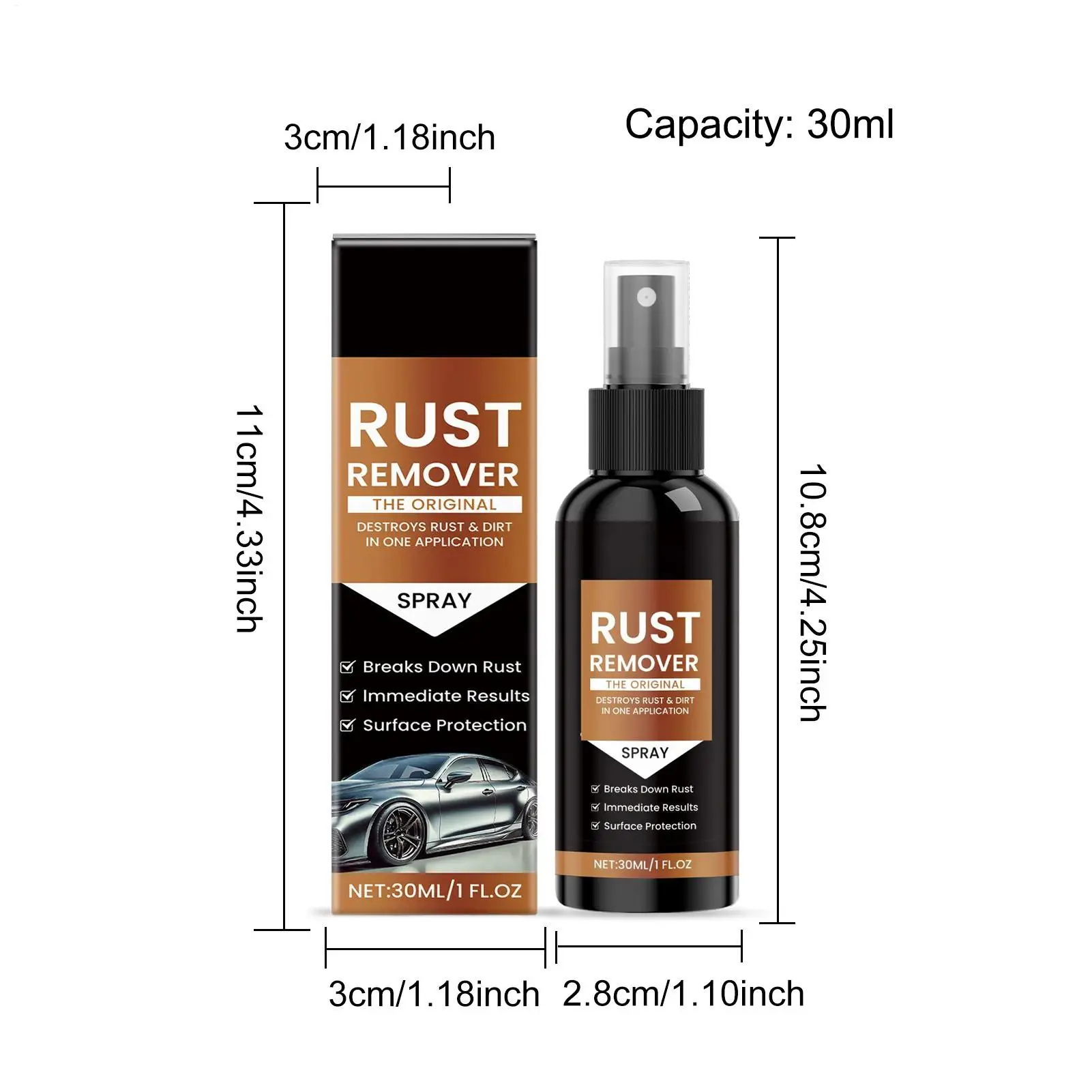 Rust Remover Spray For Metal Heavy Duty Rust Remover Effective Concentrated 30ml/1 Fl.oz Fast-Acting Long-Lasting Cleaner