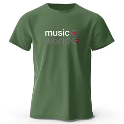 Men's Oversized Music World Graphic T-Shirt - 100% Cotton Summer Top - XXXL (Army Green)