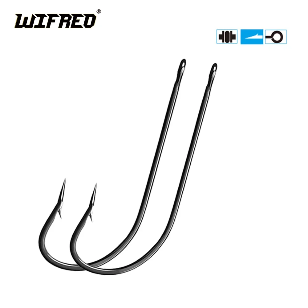 WIFREO 50pcs High Carbon Steel Barbed O'Shaughnessy Jig Hooks Long Shank  Inshore Offshore Saltwater Fishing Hook Bait Hooks