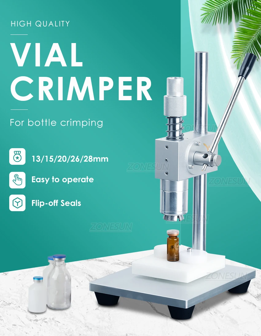 ZONESUN Manual Oral Liquid Bottle Capping  Machine Penicillin Glass Vial Crimping Crimper Tools Sealer 13.15.20.26.28mm ZS-TVC2