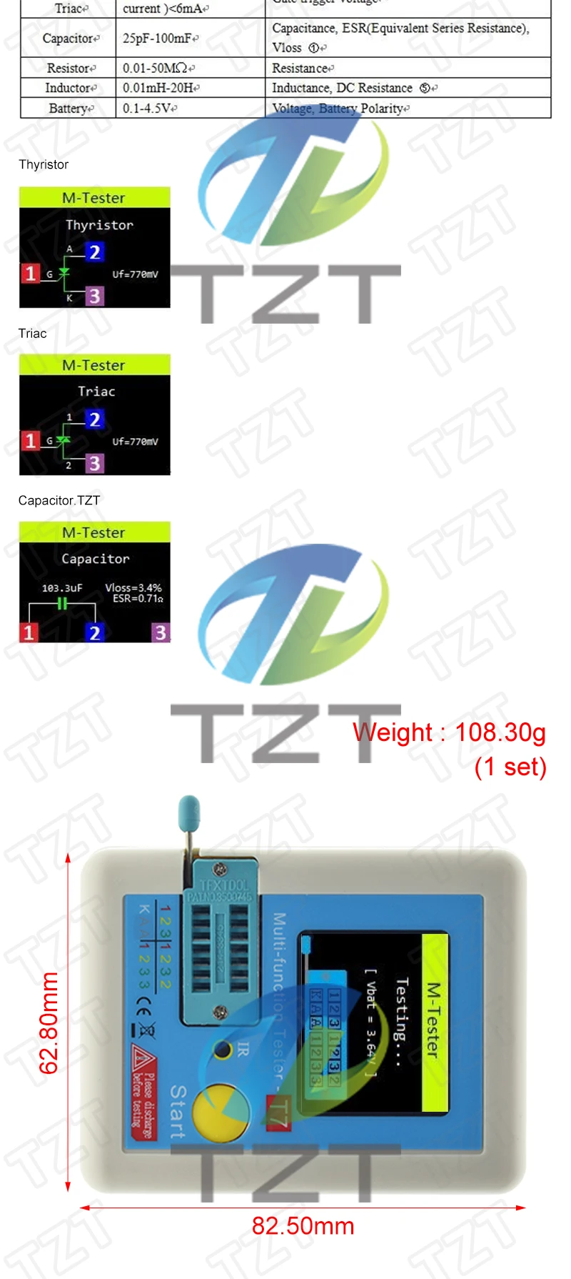 LCR-T7 Kapazität Widerstand Tester Voll Farbe Display Transistor Meter für Diode Triode Kondensator Widerstand Transistor LCR NPN – Detail 3